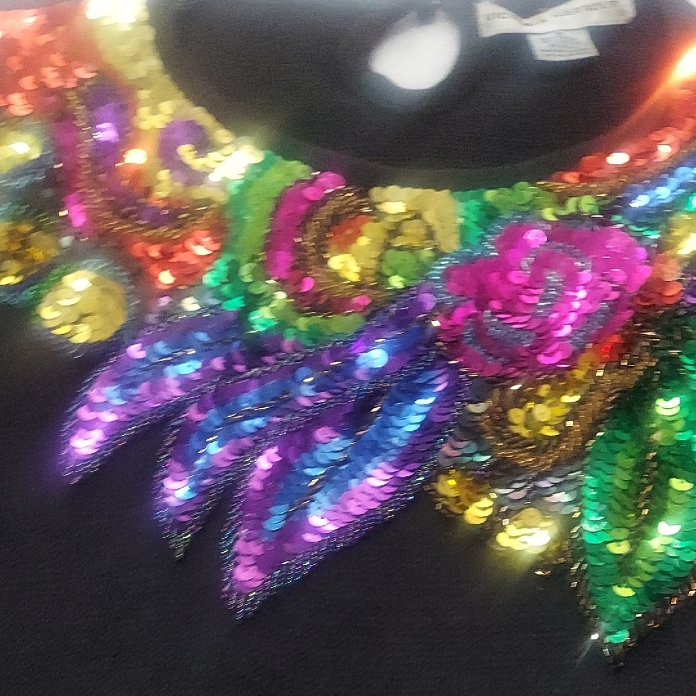 6 For $10 Black Vintage Sweater with Multicolor Sequin Embellishment - Picture 7 of 13